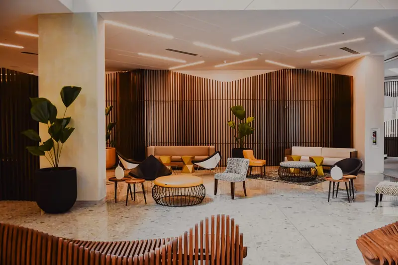 A modern hotel lobby